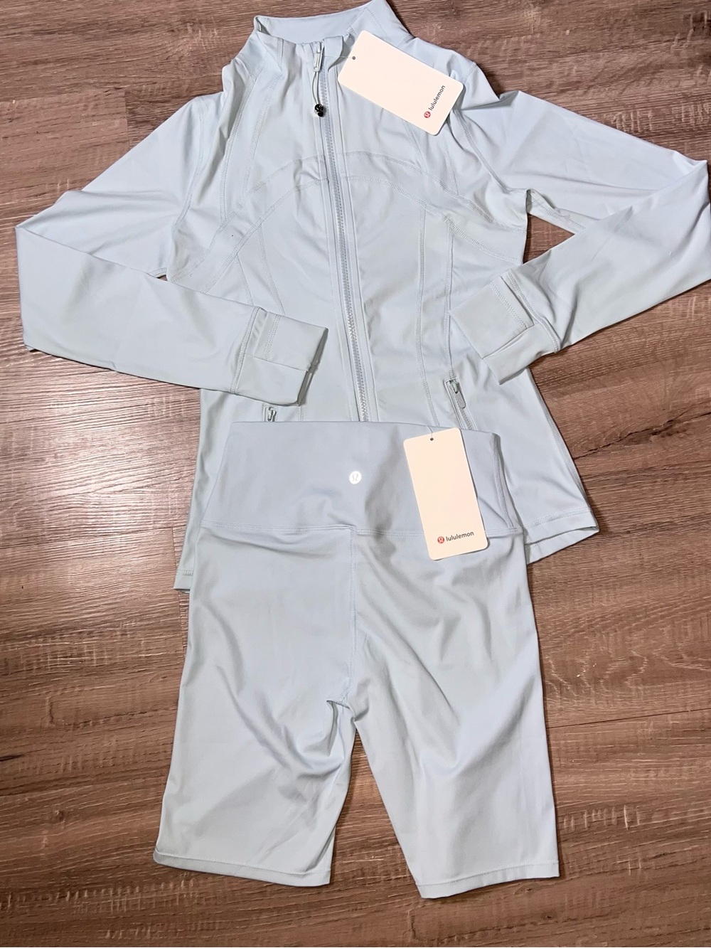 Define Women's Light Blue Zip-Up Jacket & Biker Shorts Set